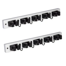 2 Pack Broom Holder Wall Mount With 5 Slots & 4 Hooks，Rustic Wood Broom & Mop...