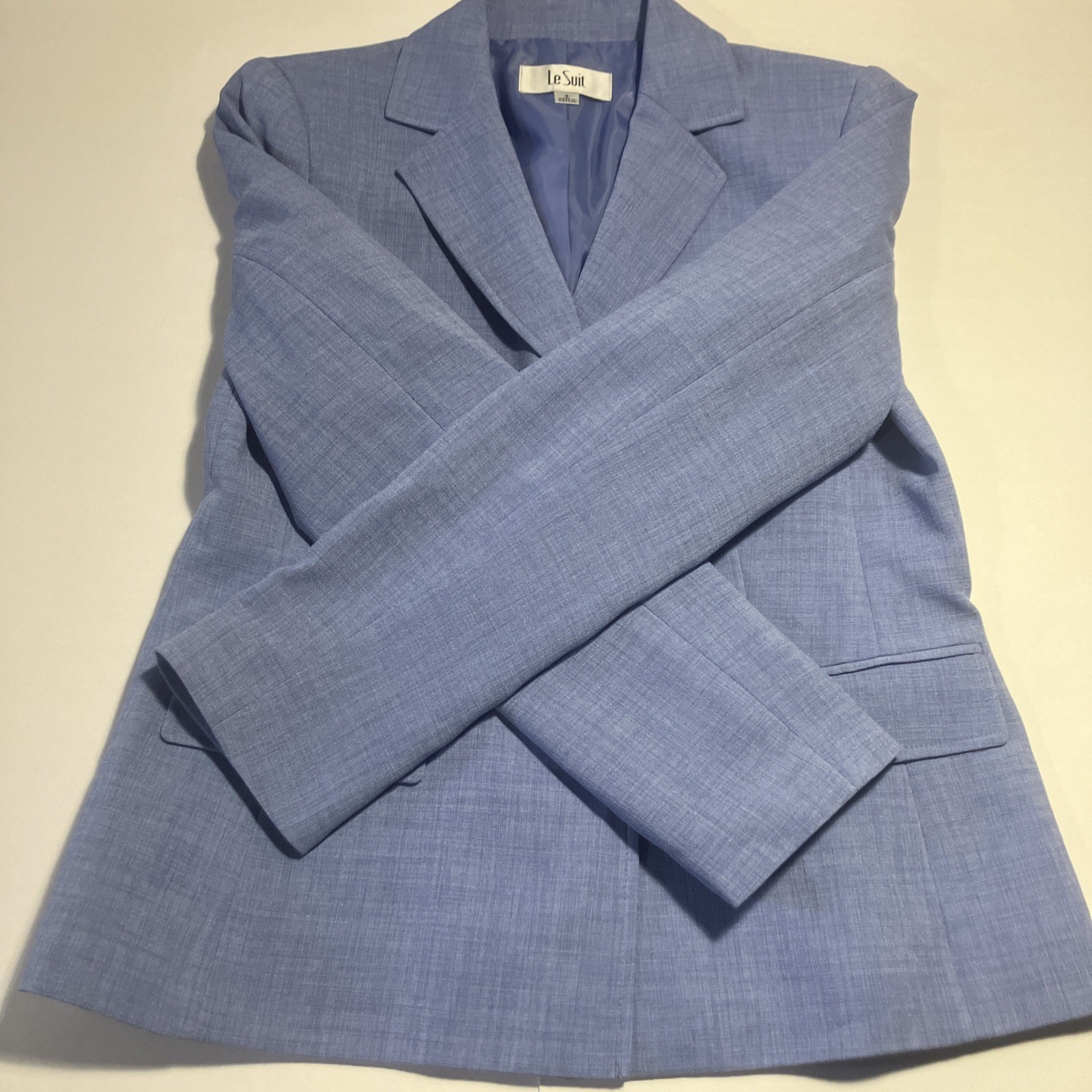 Le Suit Jacket Blazer Sz 8 Blue Textured Pockets Lined Business Formal