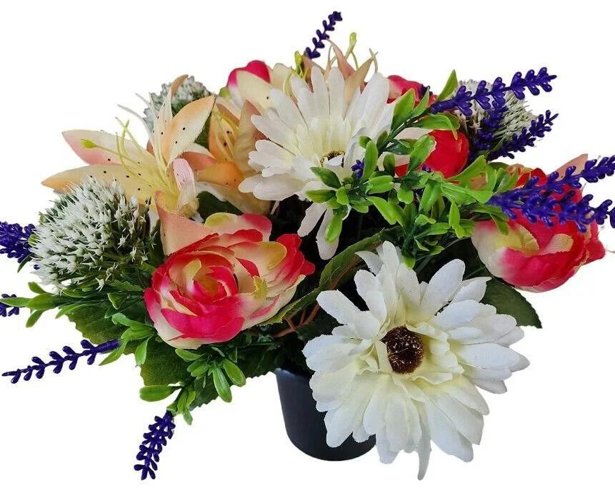 Artificial Grave Flower Pot - Ranunculus Lily and Gerbera Mix