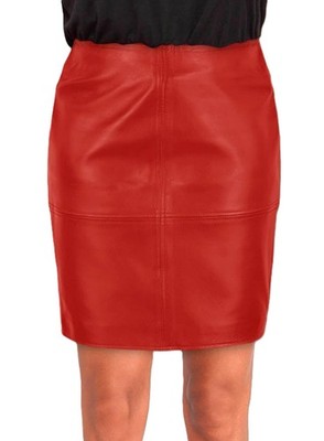 Damen Rot Leder Minirock Hohe Taille Kurz Bleistiftrock Party Abnutzung