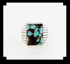 Handcrafted Sterling Silver and  8 Turquoise Men's Ring Size 12 3/4