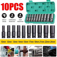 10Pcs Heavy Duty 1/2” Drive Deep Impact Sockets Set Long Reach Wheel Wrench Nut