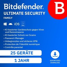 Bitdefender Ultimate Security Family / 25 Geräte / 1 Jahr / KEY (ESD)