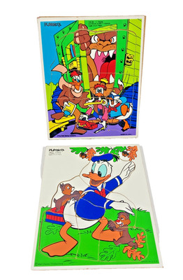 2 Vintage Disney Playskool Wood Tray Puzzles Donald Duck  190-02 Ducktales 194-0