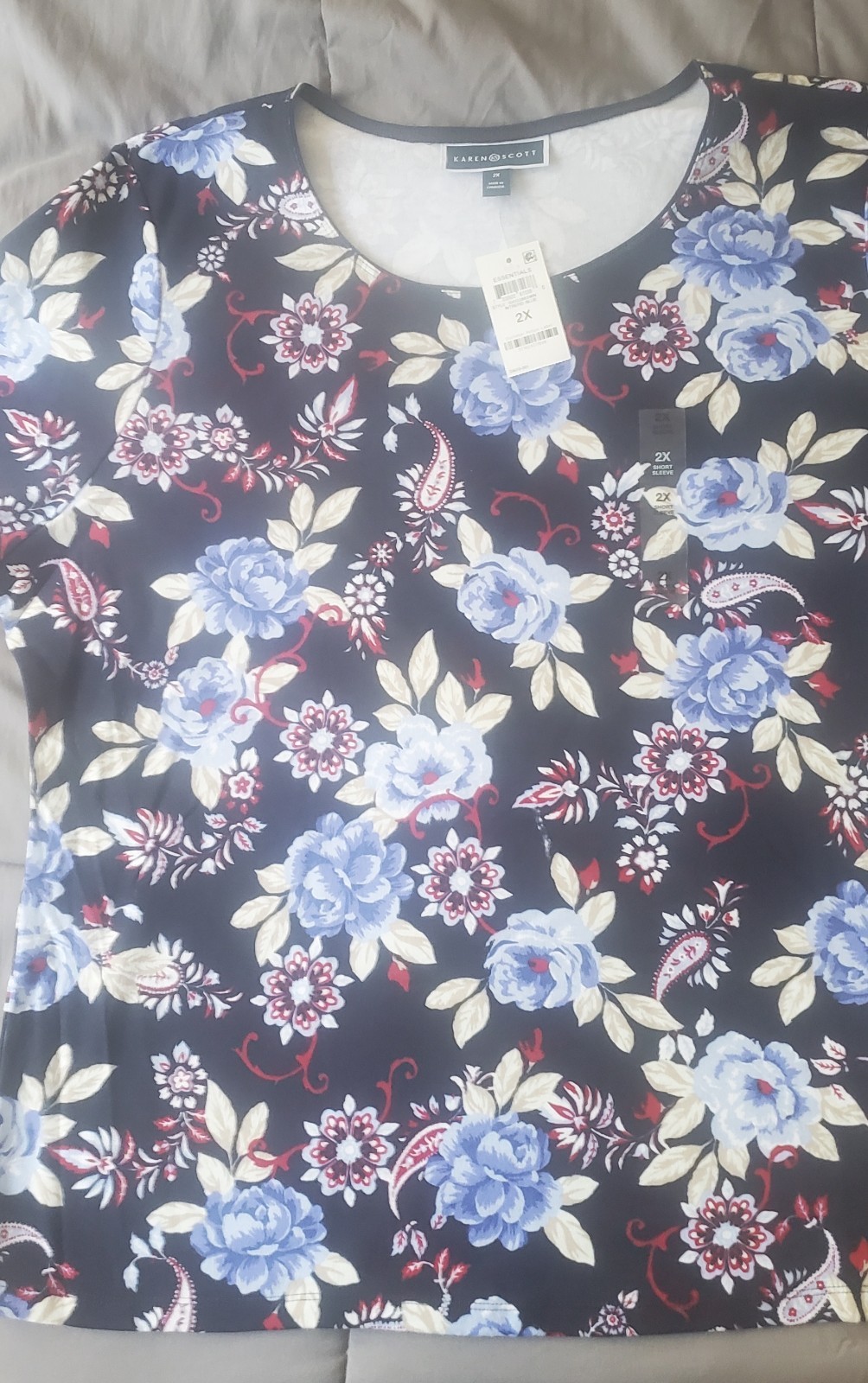 Karen Scott Plus Size 2X & Croft & Barrow Floral Print Cotton T-Shirts Lot of 2