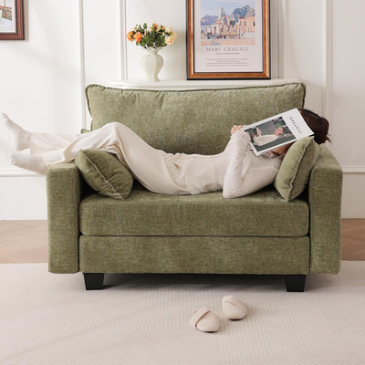 Chic 53'' Green Modular Loveseat Sofa with Storage & Comfy Chenille Pillows