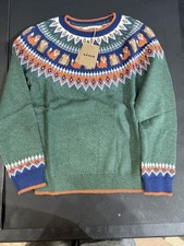 Mini Boden Kids' Wool Blend Fair Isle Jumper in Jewel Green Woodland Sz 9-10Y