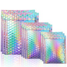 100 Pack Metallic Bubble Mailers 3 Sizes Holographic Padded Bubble Rainbow Po...