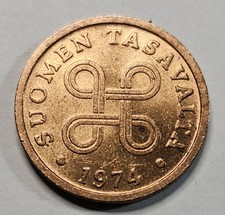 1974 Finland 5 Five Pennia - Finnish Coin - Copper - World Coin - Europe
