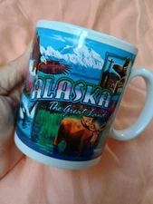 Alaska Coffee Mug vintage Arctic Circle Cup Bear, Eagle, Moose Sled Dogs