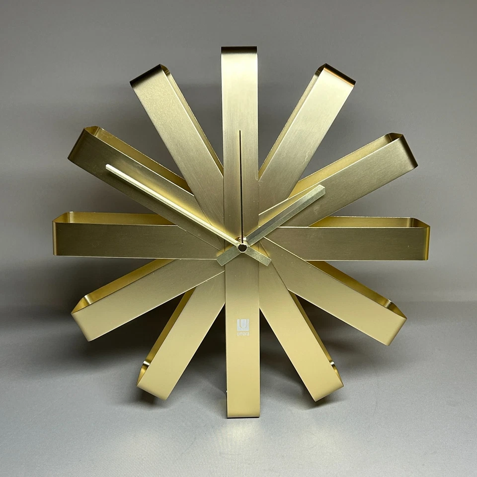 Umbra Ribbon Wall Clock Brass Gold Colour Analogue Quartz Silent WORKING No Box - Image 3 of 4