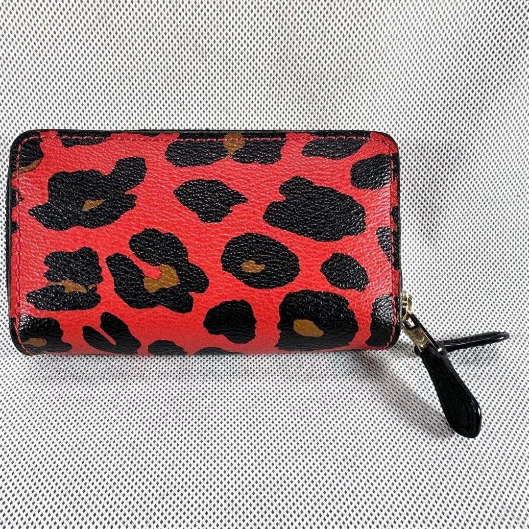 Coach Leopard Pattern Double Zipper Pouch Red Lea… - image 3