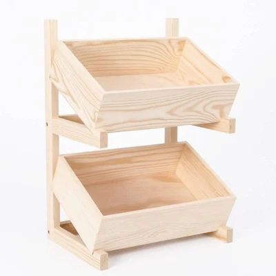 Étagère de Rangement à Deux Niveaux sur Pied Étagère En Bois avec Plateaux - Photo 1/4