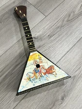 Vintage Decorative Painted Russian Folk Instrument Balalaika W/ Horses Small