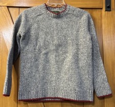 VTG Eddie Bauer Wool Sweater Gray Red Trim Thick Knit Heavyweight  Read  