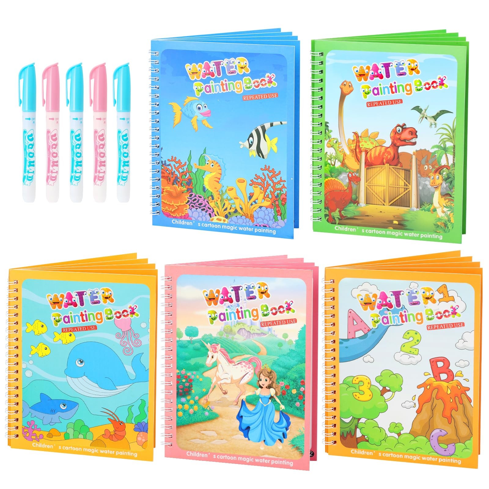 5 Pack Reusable Water Coloring Book for Toddlers, Water Dood