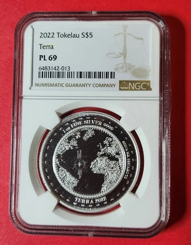 Low Mintage - ONLY 25 NGC PL 69  2022 Silver $5 Tokelau Terra 1 oz 0.9999 Silver