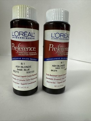 2 Pack L'oreal Preference permanent haircolor 2 fl oz- 8.1 Ash Blonde