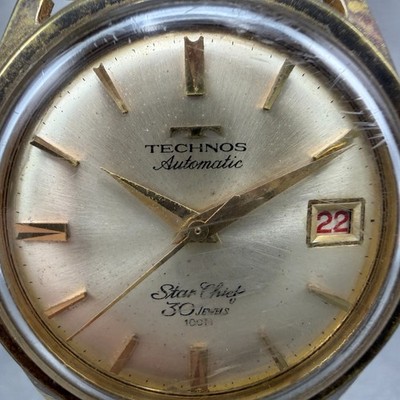 Technos Star Chief Automatic Watch Men 36mm Champagne Dial Gold