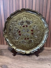 Vtg Florentia Italian Gilt Wood Tray 101/3 Gold & Red Hand Made Italy Florence