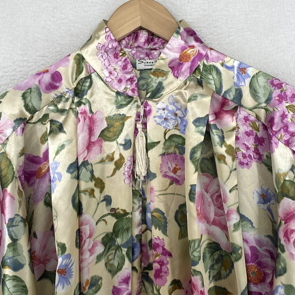 SANTE Camisón 1X Floral Satinado Caftán Muumuu Casa Abrigo Salón Beige Púrpura De Colección Foto 4 de 4