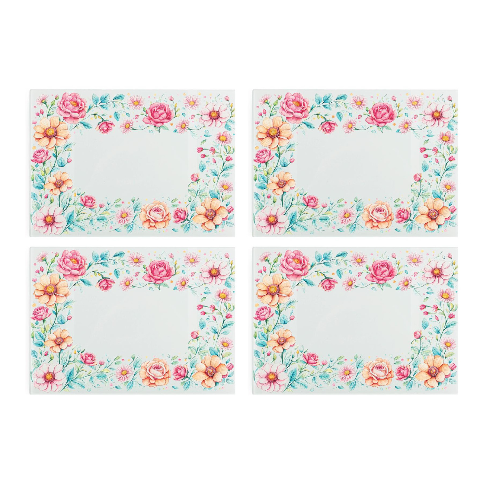Purely Home Pink Floral Glass Placemats - Set Of 4 - Pink - Image 2