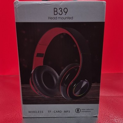 B39 Over-Ear Bluetooth Wireless Headphones Noise Reduction Mic Black/Red 40mm