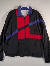 Vintage 90s Reebok Windbreaker Jacket Black Red Purple Colorblock Sz L Rare
