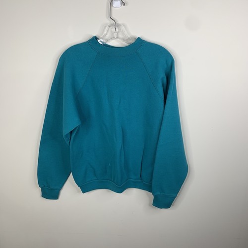 Vintage Tultex Mens M Teal Blue Green Blank Long Sleeve Crewneck Sweatshirt USA - Picture 2 of 7