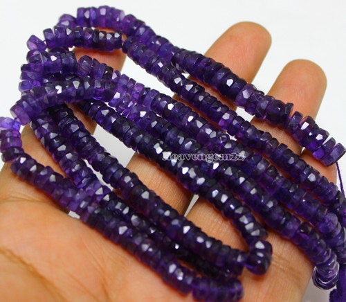 AAA Natural Purple Amethyst Faceted Heishi Coin 6-7mm Gemstone Beads 8 Inch Long - Picture 2 of 6