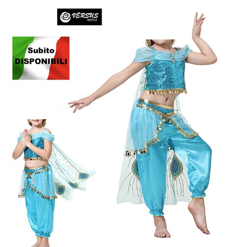 Simile Jasmine Vestito Carnevale Azzurro Bambina Cosplay Costume Dress  JASMIN04 | eBay