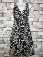 Michael Kors Wrap Dress Womens Size 6 V Neck A Line Black Polka Dot Sleeveless