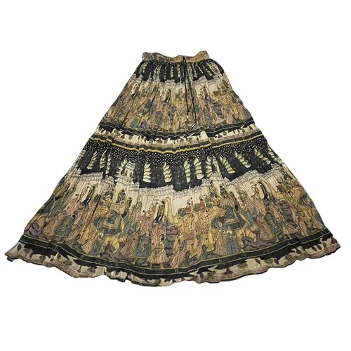 VTG Broomstick Skirt Womens S Black Beige Egyptian Boho Fairy Whimsigoth Gothic