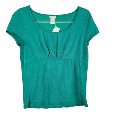 Ann Taylor Knit Blouse Jewel Tone Womens M Scoopneck Normcore Teal Babydoll S/S