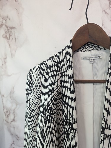 Rebecca Minkoff Blazer Women 4 Small Black White Becky Silk Jacket Office - Picture 2 of 13