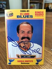 1990-91 KODAK KMOX ST. LOUIS BLUES HAROLD SNEPSTS SIGNED AUTOGRAPHED CARD B