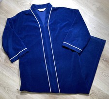 Vintage Vanity Fair Size L Petite Blue Velour Long House Coat Dress Robe Zip