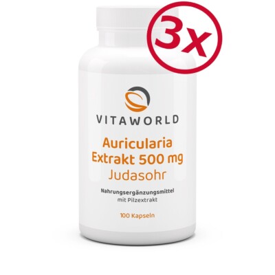 Vita World 3er Auricularia Extrakt 500mg 3x100Kap Judasohr Pilz 50%Polysaccharid