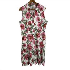 T Tahari NWOT Floral Pink and White Linen Sleeveless Midi Dress Size 12