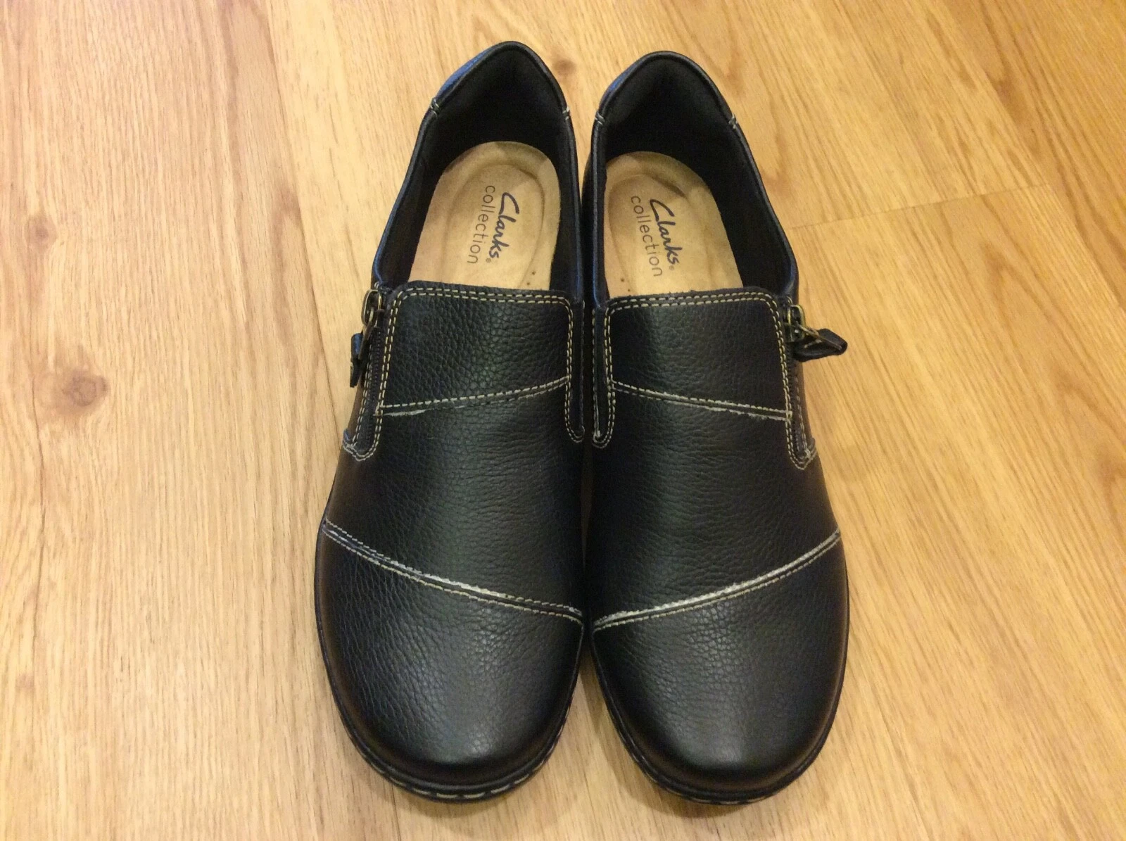 Mocassini casual Clarks Collection da donna taglia 10 M cerniera 28850 pelle nera