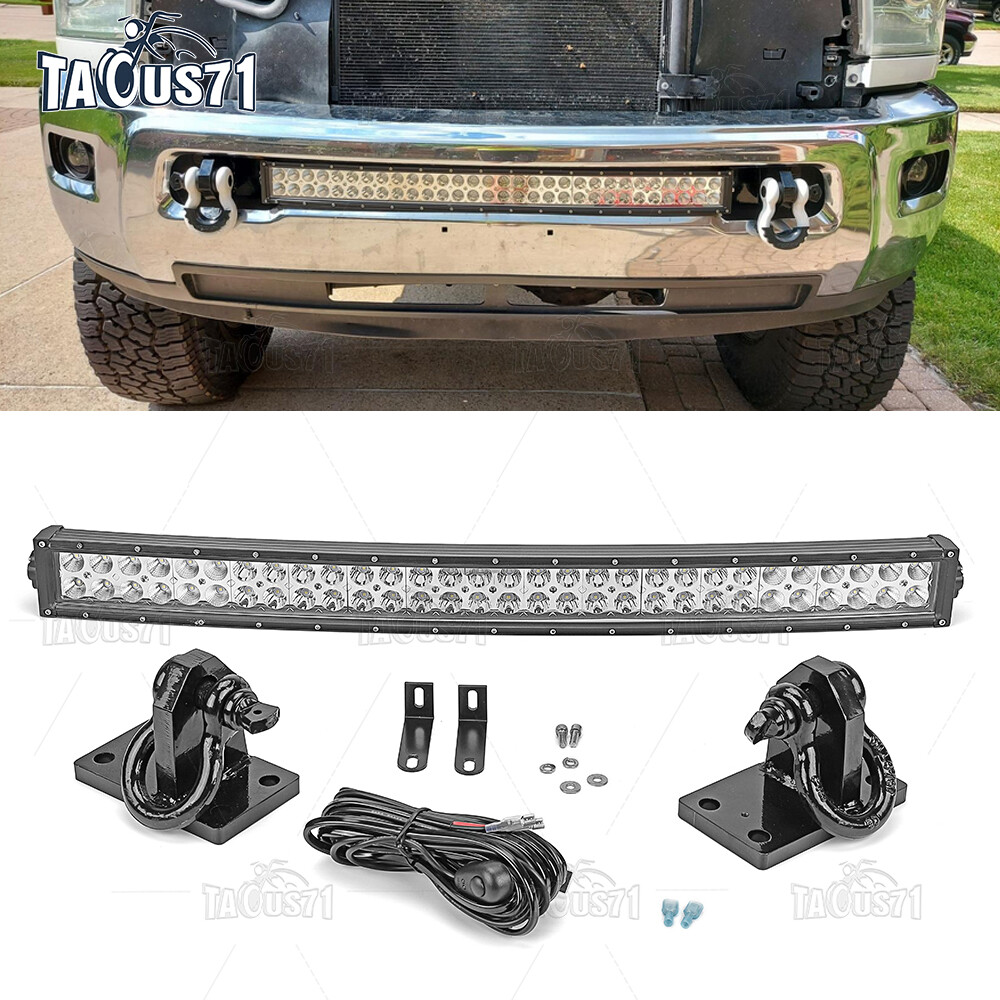 For Dodge RAM 2500 3500 4500 Bumper 30" Curved LED Light Bar+Tow Hook Bracket