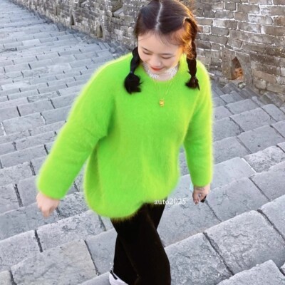 Womens Angora Mink Cashmere Sweaters Top Fur Fluffy Fuzzy