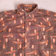 Woolrich Flannel Shirt Men XL Canoe Print Long Sleeve Button Down Made In Turkey