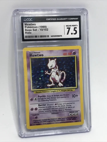 CGC 7.5 Near Mint+ Mewtwo Base Set (1999) 10/102 Holo Pokémon TCG Rare Graded