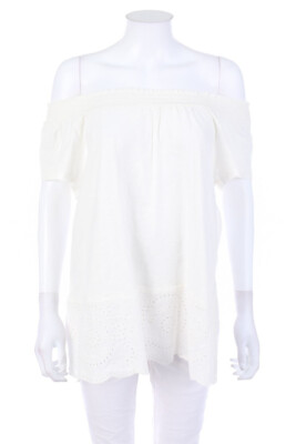 Ohne Label Carmen-Bluse Lochspitze L off-white