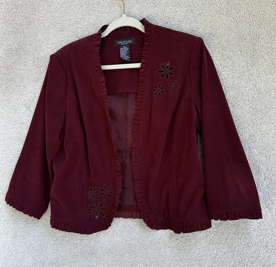 Chaqueta Perceptions Mujer 12 Borgoña Abierta Blazer Acentos Florales Foto 2 de 4