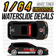 1/64 Scale CIVIC EG STRIPE Drag Custom White Toner Universal WaterSlide Decals