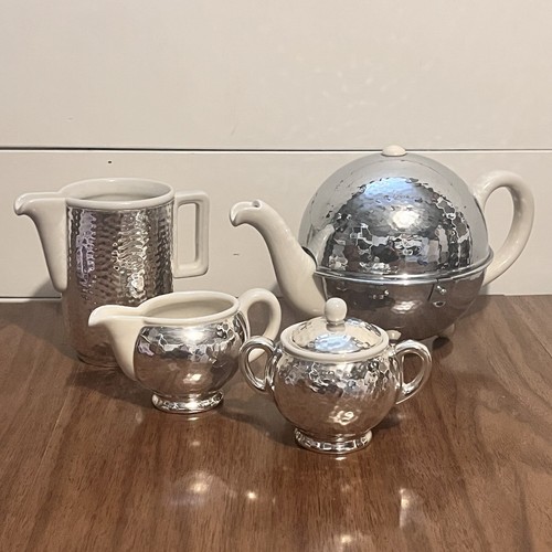 Pre War Art Deco German WMF Silver HUTSCHENREUTHER SELB Porcelain Coffee Tea Set - Picture 1 of 24