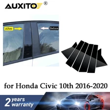 For Honda Civic 2016+ 10th Gen Glossy Black Door Window Pillar Posts Cover Trim