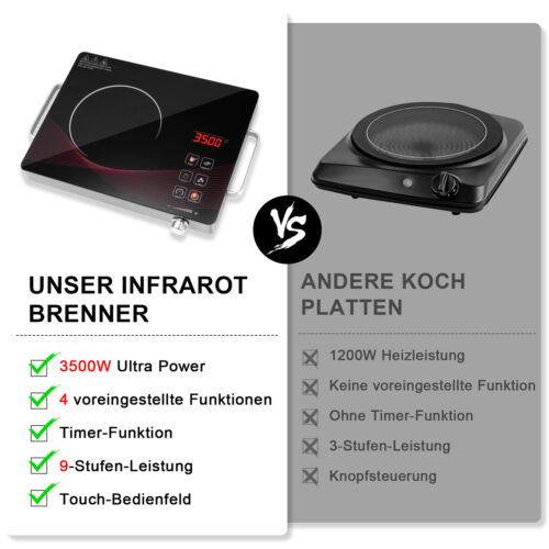 Kochplatte Einzelkochplatte Glaskeramik Infrarot Herdplatte Kochfeld elektrisch - Bild 11 von 11